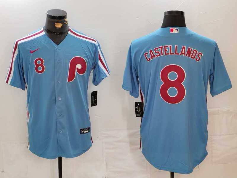 Mens Philadelphia Phillies #8 Nick Castellanos Number Light Blue Cooperstown Cool Base Jersey->philadelphia phillies->MLB Jersey
